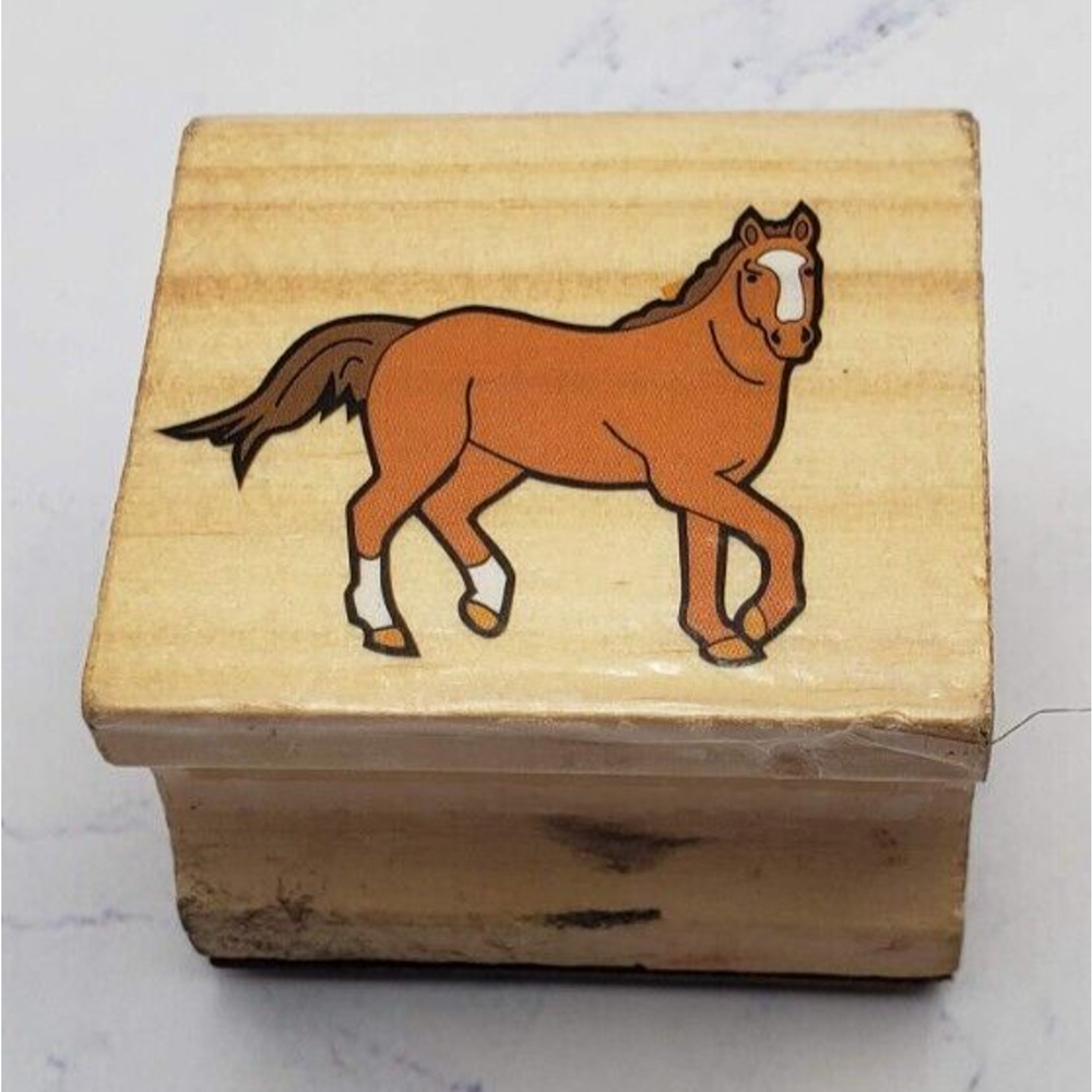 Galloping Horse Equestrian Small Wood Mounted Rubber Stamp